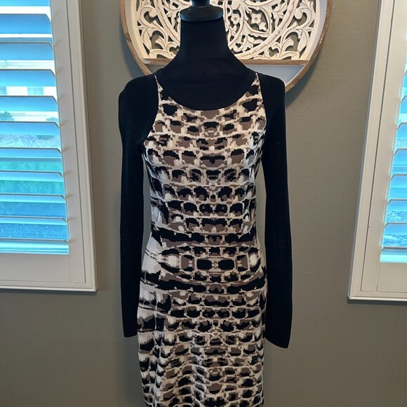 Parker NY Women Hartley Black SZS Knit Dress Fishnet/Mesh Long Sleeves BodyCon - Picture 2 of 10